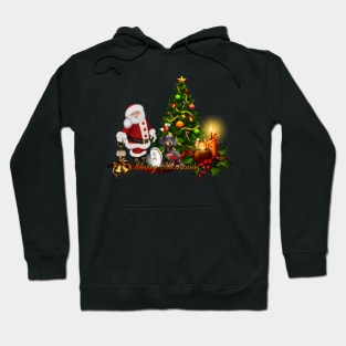 Santa Claus with hedgehog and dog  brings happiness Hoodie